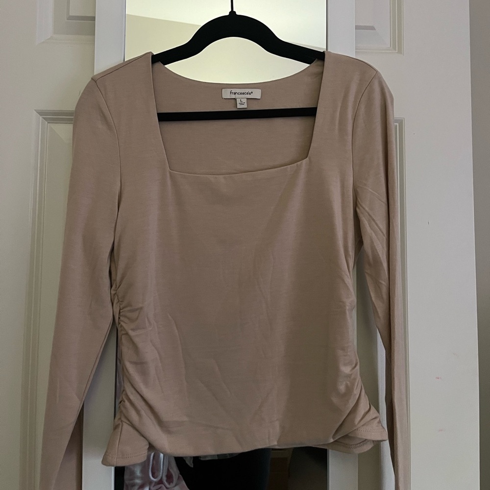 Francesca’s Beige Square Neck Top with Side Ruching